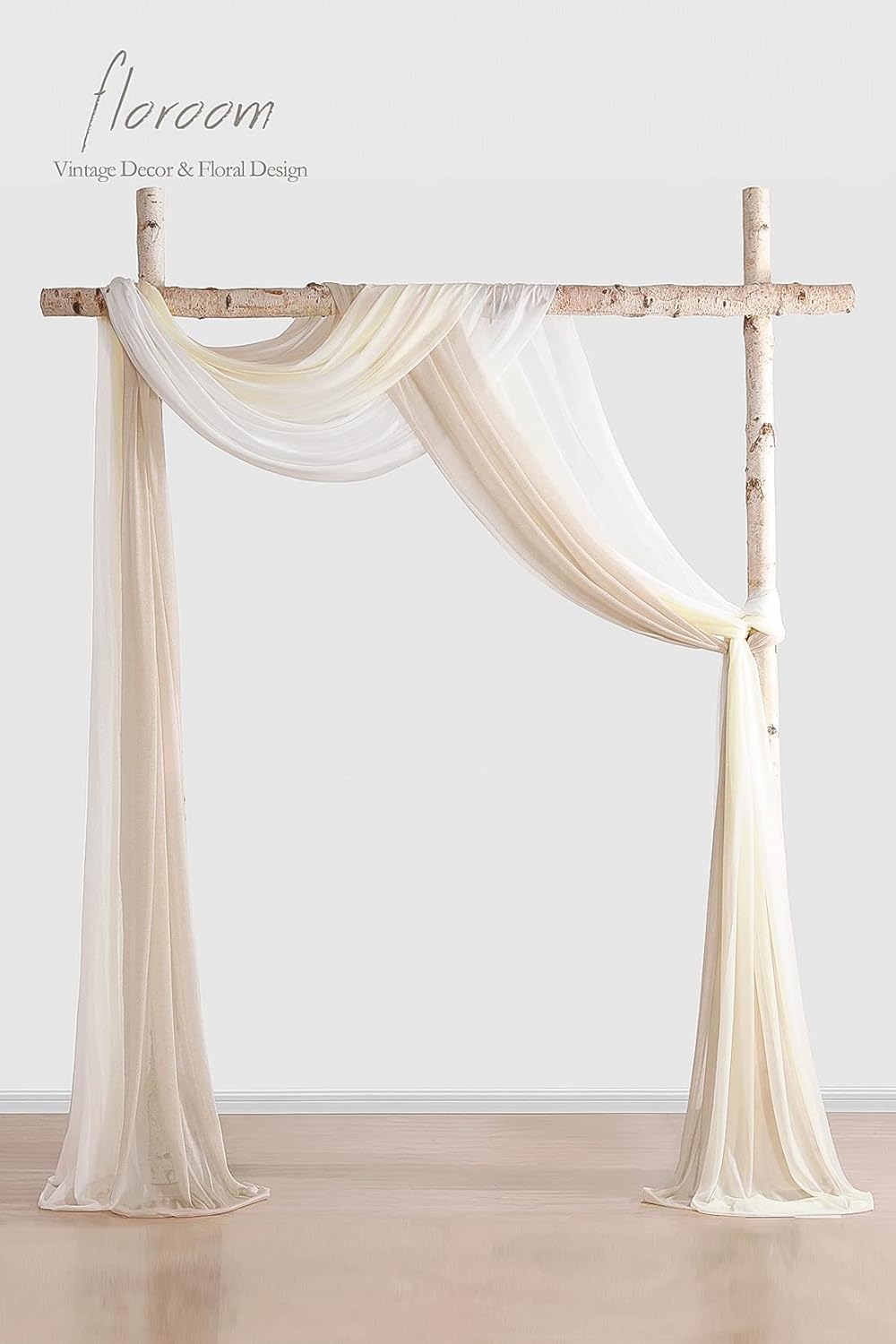 Floroom Wedding Arch Draping Fabric 3 Panels 20Ft Chiffon Fabric Drapes Arbor Drapery Wedding Ceremony Reception Swag Decorations (Nude +Cream +White)