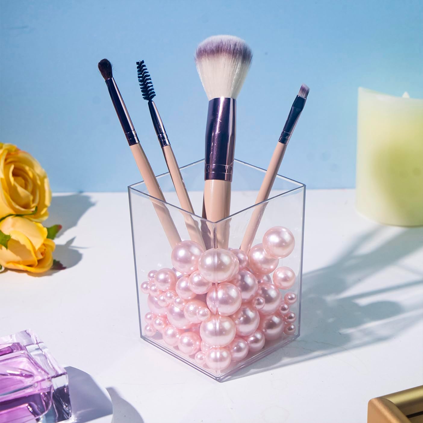 300Pcs Pink Polished No Hole Faux Pearl Beads for Vase Filling Decorations, Plastic Pearls Vase Fillers, Table Scatters, Wedding Centerpiece, Home Decor, 8/14/20 mm