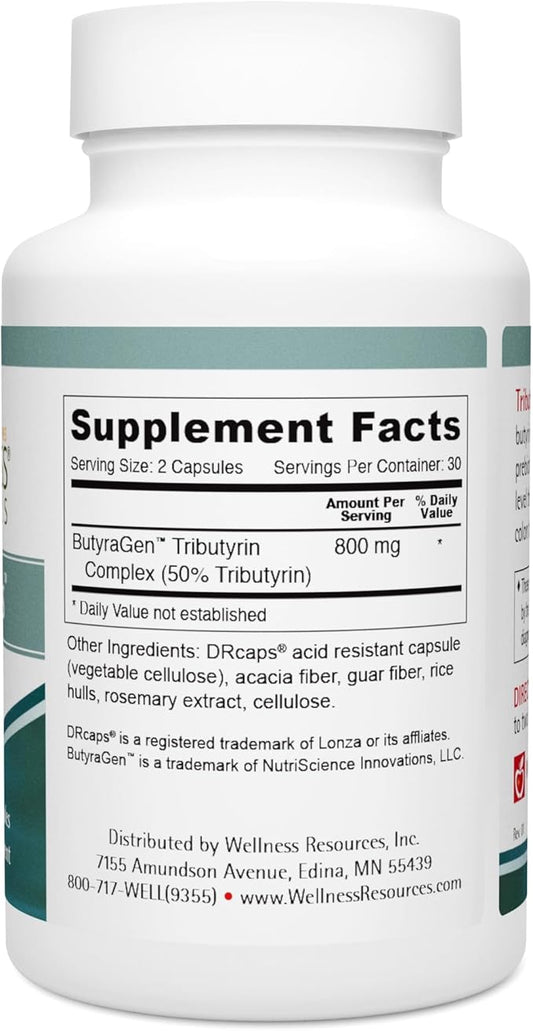 Wellness Resources Tributyrin Plus Postbiotic Supplement for Gut Health with High Absorption ButyraGen Tributyrin Complex (800mg per Two Capsules, 60 Veggie Capsules)