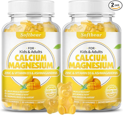 softbear Calcium Magnesium Zinc Gummies for Women, Calcium Magnesium Supplement High Absorption Calcium Gummies with Vitamin D3 for Bone Strength Vegan Mango Flavor 120 Gummies