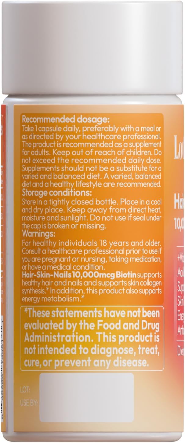 Biotin 10000 mcg with Zinc, Vitamin C & Calcium Pantothenate – Supports Healthy Hair Growth, Strong Nails & Glowing Skin for Women & Men | Made in The USA | 180 Vegan Capsules (6 Months Supply)