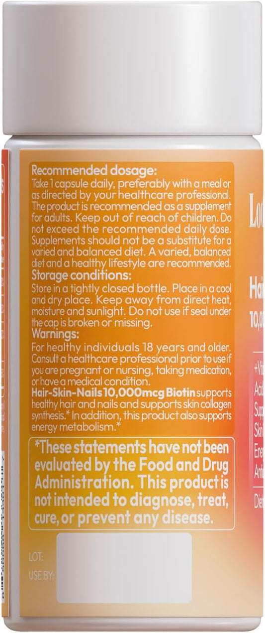 Biotin 10000 mcg with Zinc, Vitamin C & Calcium Pantothenate – Supports Healthy Hair Growth, Strong Nails & Glowing Skin for Women & Men | Made in The USA | 180 Vegan Capsules (6 Months Supply)