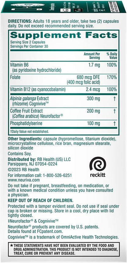 NEURIVA Ultra Brain Supplement for Mental Alertness, Memory, Focus & Concentration with Clinically Tested Cognivive, Neurofactor, Phosphatidylserine, Vitamins B6 & B12, 60 Count Capsules (2 Pack)
