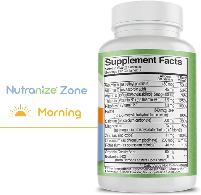 Zone Calcium Supplement, Magnesium Glycinate, Vitamin D3, K2 MK7, Methylfolate, Berberine, Chromium Picolinate, Cinnamon, Melatonin (60 Count of Both Bottles)