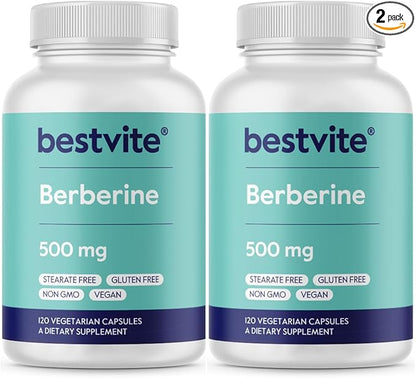 Berberine 500mg (240 Vegetarian Capsules) (2-Pack) - No Fillers - No Stearates - No Flow Agents - Vegan - Gluten Free - Non GMO