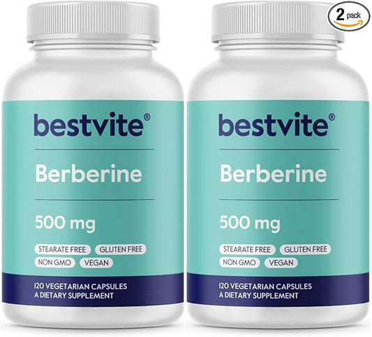 Berberine 500mg (240 Vegetarian Capsules) (2-Pack) - No Fillers - No Stearates - No Flow Agents - Vegan - Gluten Free - Non GMO