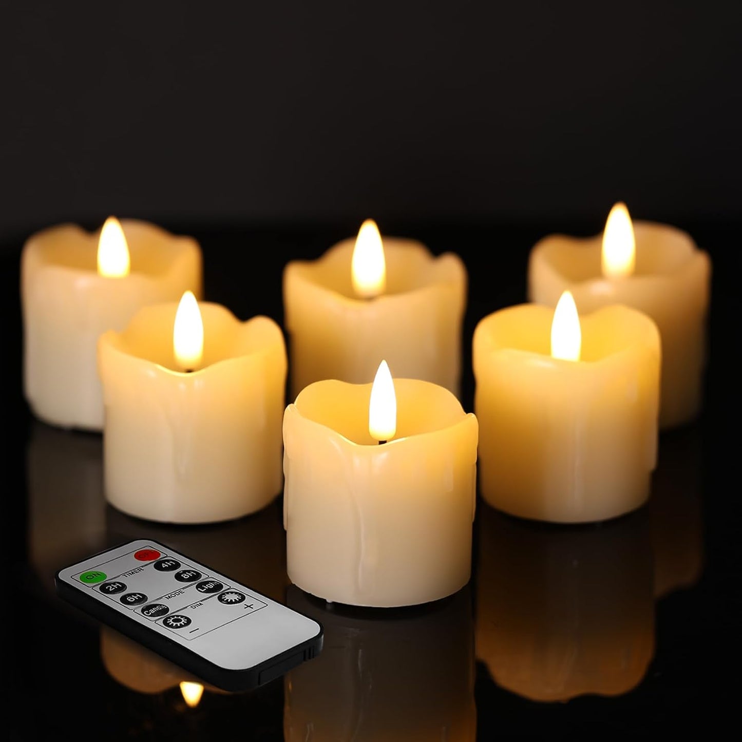 Eywamage Ivory Dripping Wax Flameless Votive Candles with Remote Batteries, 2x2 in Flickering Christmas LED Candles Set of 6