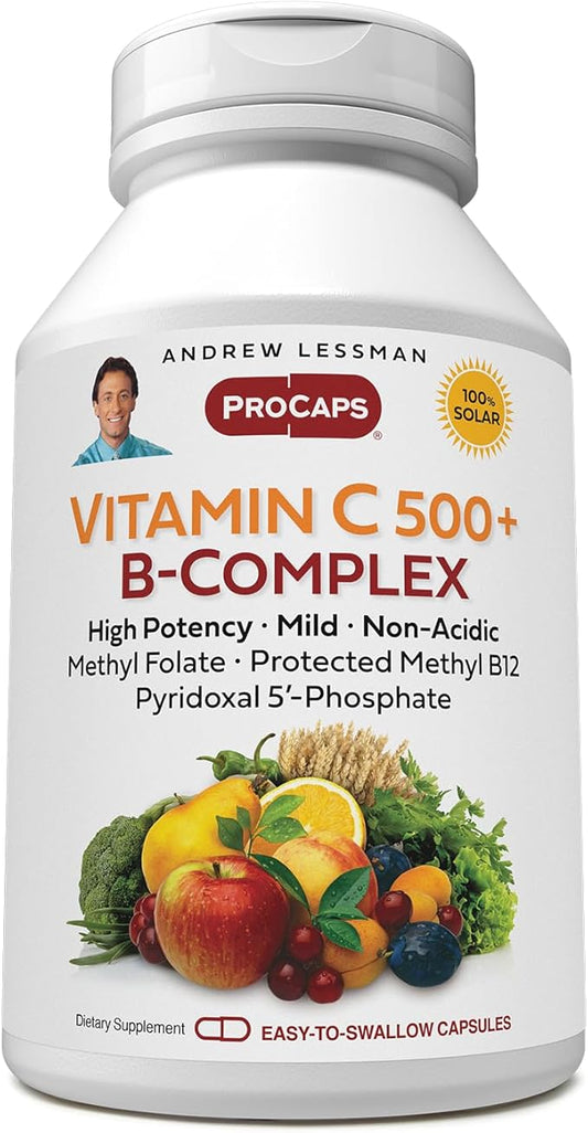 ANDREW LESSMAN Vitamin C 500 Plus B-Complex 360 Capsules - Non-Acidic Vitamin C Plus Citrus Bioflavonoids for Immune System and Anti-Oxidant Support. Easy-to-Swallow Capsules. No Additives