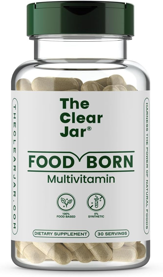 Food-Born Multivitamins,13 Daily Vitamins for Men & Women: A D2 C K1 E B1 B6 B12 etc. Non-Synthetic, Vegan, Food-Based Bioactive Vitamins, 60-Capsule