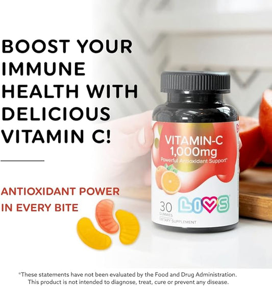 Vitamin C 1000mg Gummies for Kids & Adults | antioxidants & Immune Support Supplement | Hair, Skin and Nails Vitamins for Women & Men | Vegen & Free from GMO & Gluten - 1000mg VIT C/Dose - 30 ct