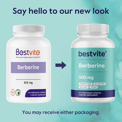 Berberine 500mg Per Capsule (120 Vegetarian Capsules) - No Fillers - No Stearates - No Flow Agents - Vegan - Gluten Free - Non GMO