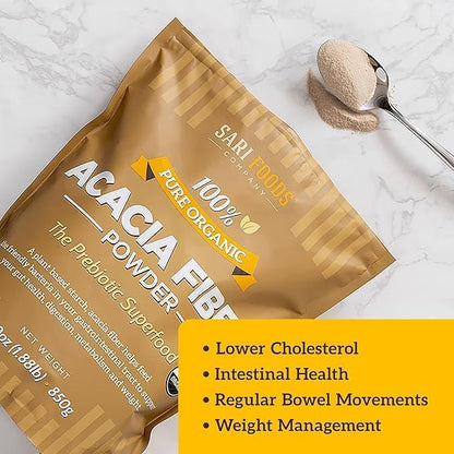 Sari Foods Organic Acacia Fiber Powder (30 Ounce): Natural, Whole Food, Plant Based Prebiotic Superfood for Gut Health