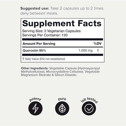 Toniiq Ultra High Purity Quercetin Capsules - 95%+ Highly Purified and Bioavailable - 1000mg Per Serving - 240 Capsules Quercetin Supplement