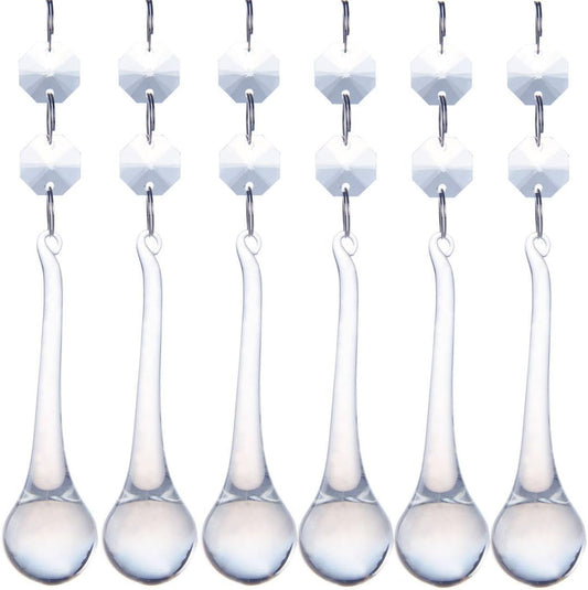 H&D 10pcs 5.3" Crystal Raindrop with Octagon Beads Chandelier Prisms Pendants Lamp Curtain DIY Suncatcher Parts (Clear)
