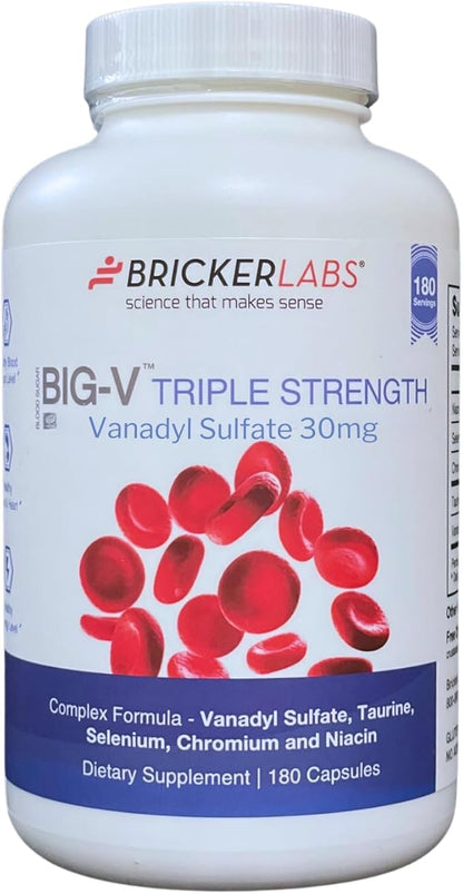 Big-V Triple Strength Vanadyl Supplement: Vanadyl Sulfate 30 mg, Taurine 600 mg, Selenium, Chromium and Niacin, Blended Mineral Supplement, 180 Capsules (180 Servings)