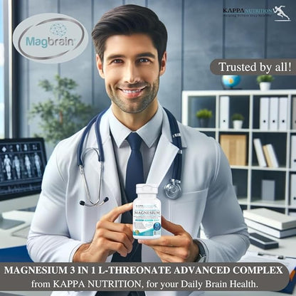 Kappa Nutrition Magbrain™ Magnesium L-Threonate Plant-Based, 420mg Elemental Magnesium (3 Capsules) from 2,253mg, 90 Vegan Capsules, Brain, Sleep & Muscle Support.