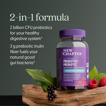 New Chapter Probiotic Gummies for Women and Men, All-Flora (1 Month Supply) – 55% Less Sugar+, Formulated for Holistic Gut Health Support with Probiotics + Prebiotic Fiber + 100% Vegan + Non-GMO