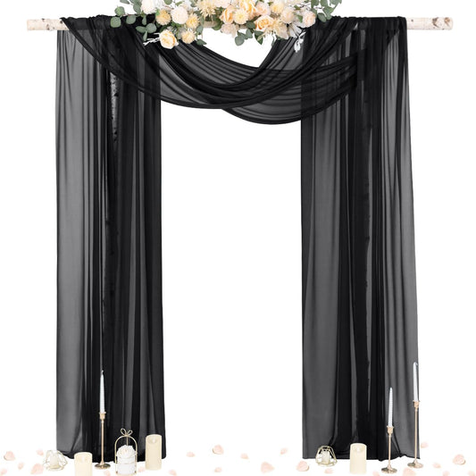 Socomi Black Sheer Gothic Wedding Draping Fabric 29" x 20Ft 1 Panel Outdoor Curtain Arch Drapes Extra Long for Bridal Baby Shower Ceremony Birthday Party Decor