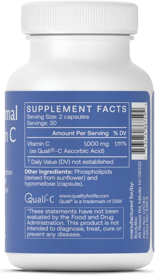 BodyBio Liposomal Vitamin C - Powerful Antioxidant for Immune Support and Cellular Health, Pure Ascorbic Acid with Maximum Absorption