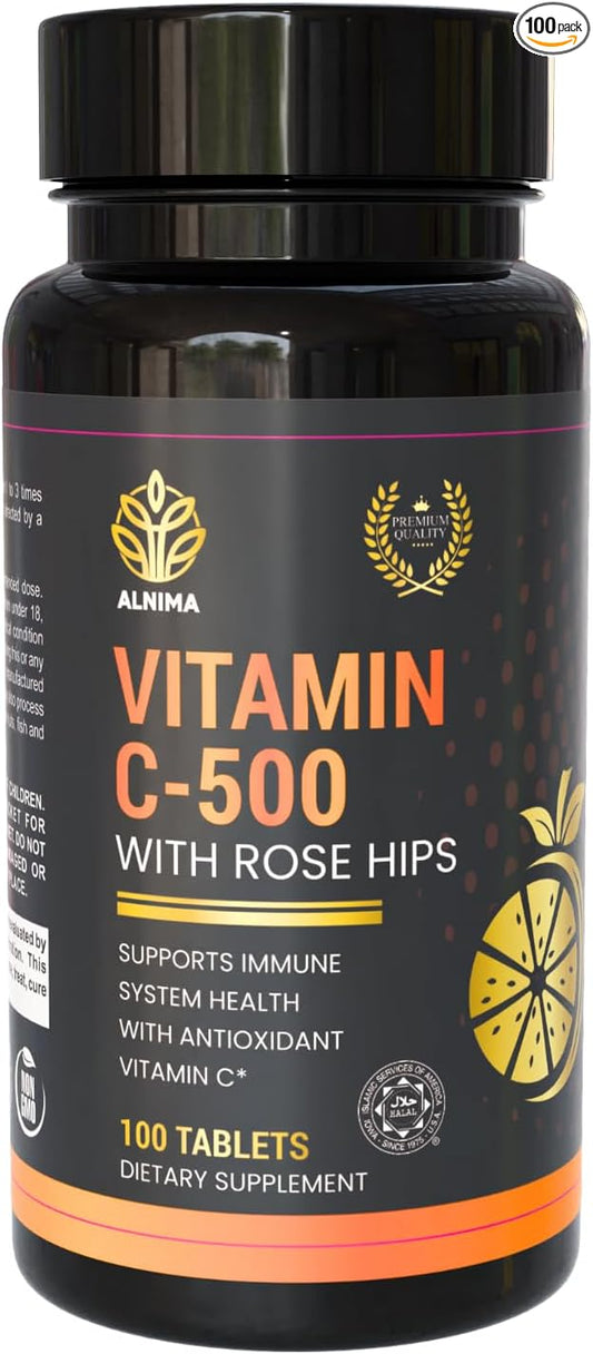 Vitamin C-500 Complex with Rose HIPS – Halal Certified Immune Support – 100 Tablets – Made in USA