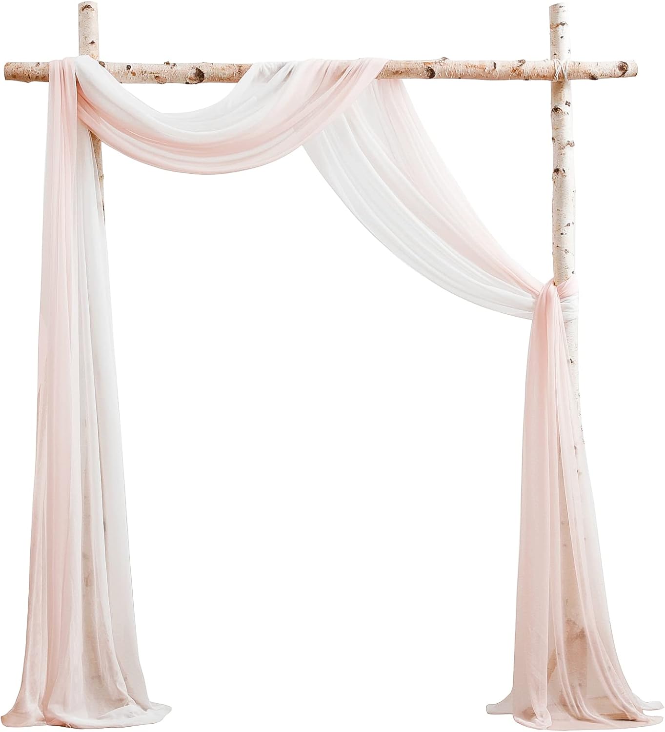 Floroom Wedding Arch Draping Fabric 2 Panels 20Ft Chiffon Fabric Drapes Arbor Drapery Wedding Ceremony Reception Swag Decorations (Blush & White)