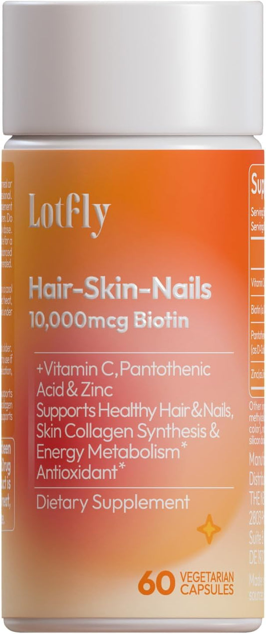 Biotin 10000 mcg with Zinc, Vitamin C & Calcium Pantothenate – Supports Healthy Hair Growth, Strong Nails & Glowing Skin for Women & Men | Made in The USA | 180 Vegan Capsules (6 Months Supply)