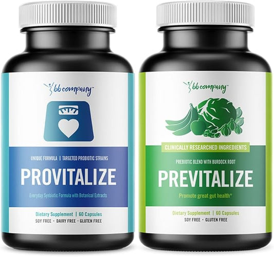 BB Company Slim Gut Bundle | Menopause Prebiotics and Probiotics for Women | Gut Vitamins for Digestive Health | Supports Joint Health & Sexy Midsection | Provitalize & Previtalize | 30 Day Supply