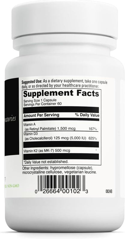 DAVINCI Labs ADK - Helps Support Bone, Heart & Immune Health - Dietary Supplement with Vitamins A, D3 & K2 (as MK-7) - Vegetarian, Gluten Free & Soy Free - 60 Capsules