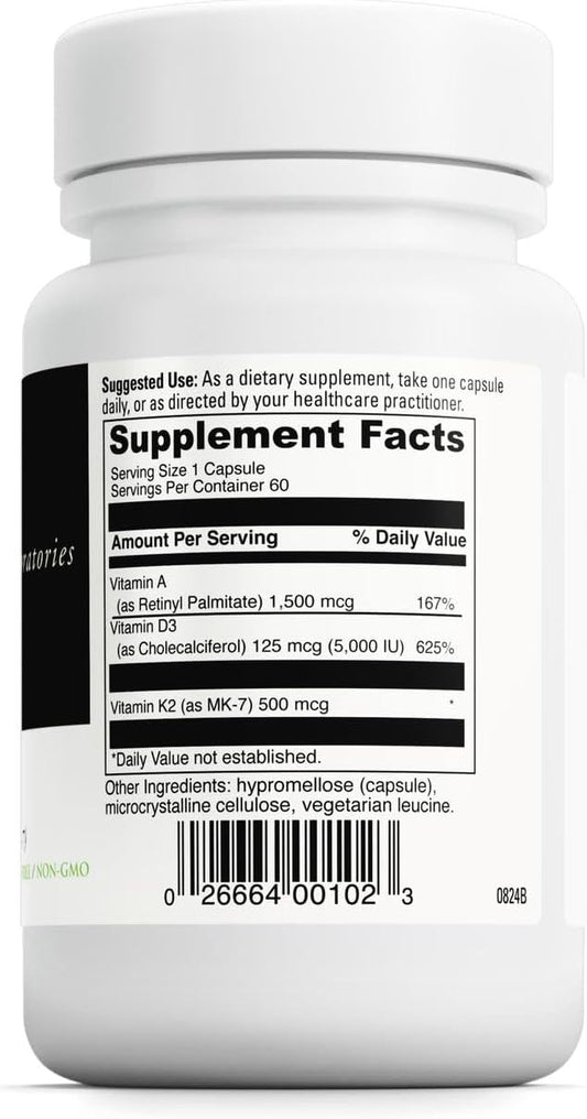 DAVINCI Labs ADK - Helps Support Bone, Heart & Immune Health - Dietary Supplement with Vitamins A, D3 & K2 (as MK-7) - Vegetarian, Gluten Free & Soy Free - 60 Capsules