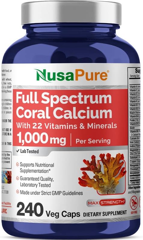 NusaPure Coral Calcium 1000 mg - 240 Caps (Non-GMO & Soy Free)