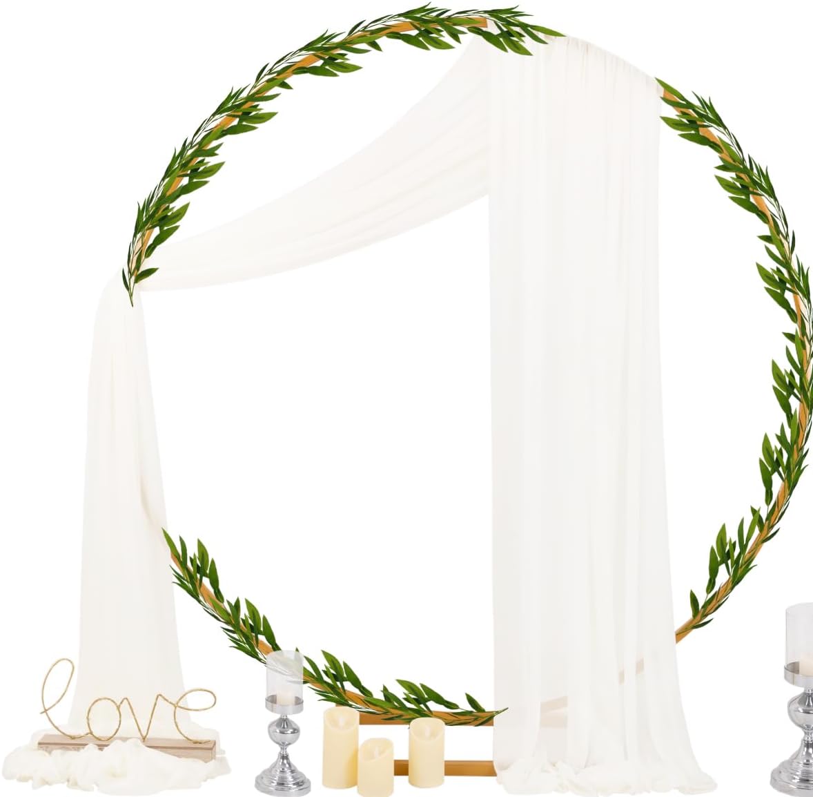 Socomi Ivory White Wedding Arch Draping Fabric 29" x 20Ft 2 Panels Sheer Outdoor Curtain Drapes Extra Long for Bridal Baby Shower Ceremony Birthday Party Decor