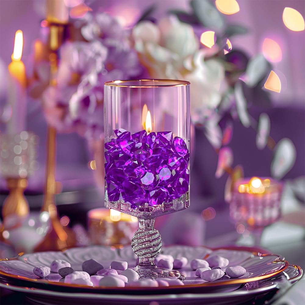 HappyFiller Fall Thanksgiving Decoration 720 Pcs Purple Acrylic Diamonds Gems,Wedding Diamond Confetti Party Favor,Table Scatters,Treasure Gemstones,Floral Home Centerpieces,Mix 0.8" and 0.4"