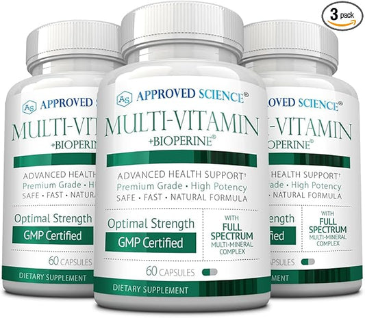 Approved Science Multi-Vitamin - with Full-Spectrum B-Vitamins, Green Tea, Lutein, Lycopene, Zeaxanthin, BioPerine - 180 Capsules - 3 Month Supply