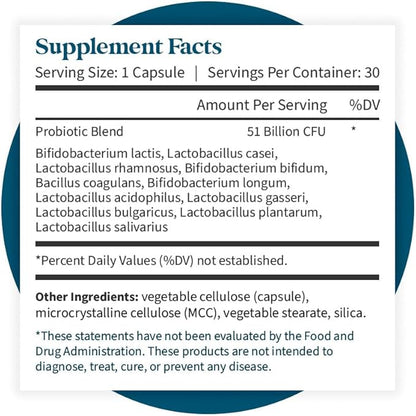 Pattern Wellness Probiotic Supplement - 51 Billion CFU - Promotes Healthy Gut Flora - Maintains Digestive Balance & Boosts Immune Health - All Natural, Non-GMO - 30 Vegan Capsules