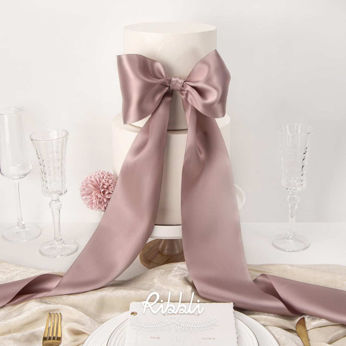 Ribbli Mauve Satin Ribbon 4 Inch Wide Dusty Rose Ribbon for Wedding Chair Sash Grand Opening Ceremony Big Bows Gift Wrapping Floral Crafts Cake Decor-Double Faced Satin Continuous 10 Yards