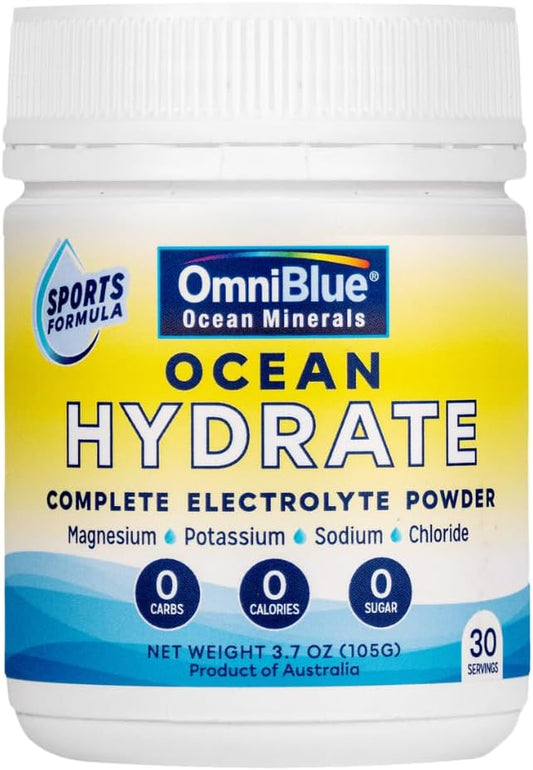 OceanHydrate Sports-Complete Electrolyte Powder |1500mg Chloride Electrolytes, 440mg Sodium, 375mg Potassium, 194mg Magnesium | Zero Calories, Zero Sugar | Keto and Paleo Supportive | 3.7oz