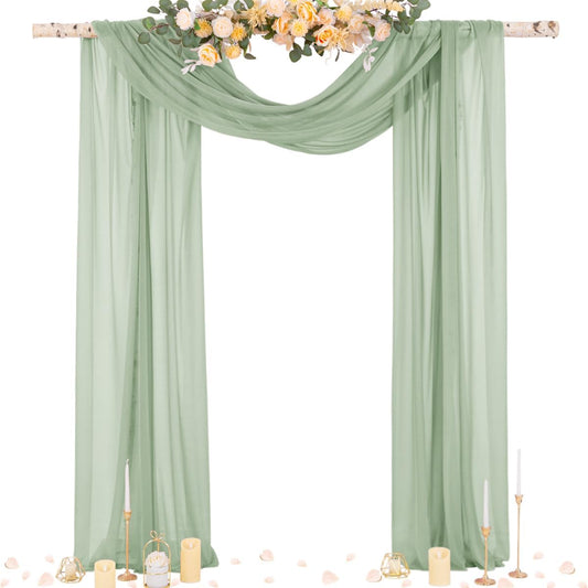 Socomi Sage Green Sheer Wedding Arch Draping Fabric 29" x 20Ft 4 Panels Outdoor Curtain Drapes Extra Long for Bridal Baby Shower Ceremony Birthday Party Decor
