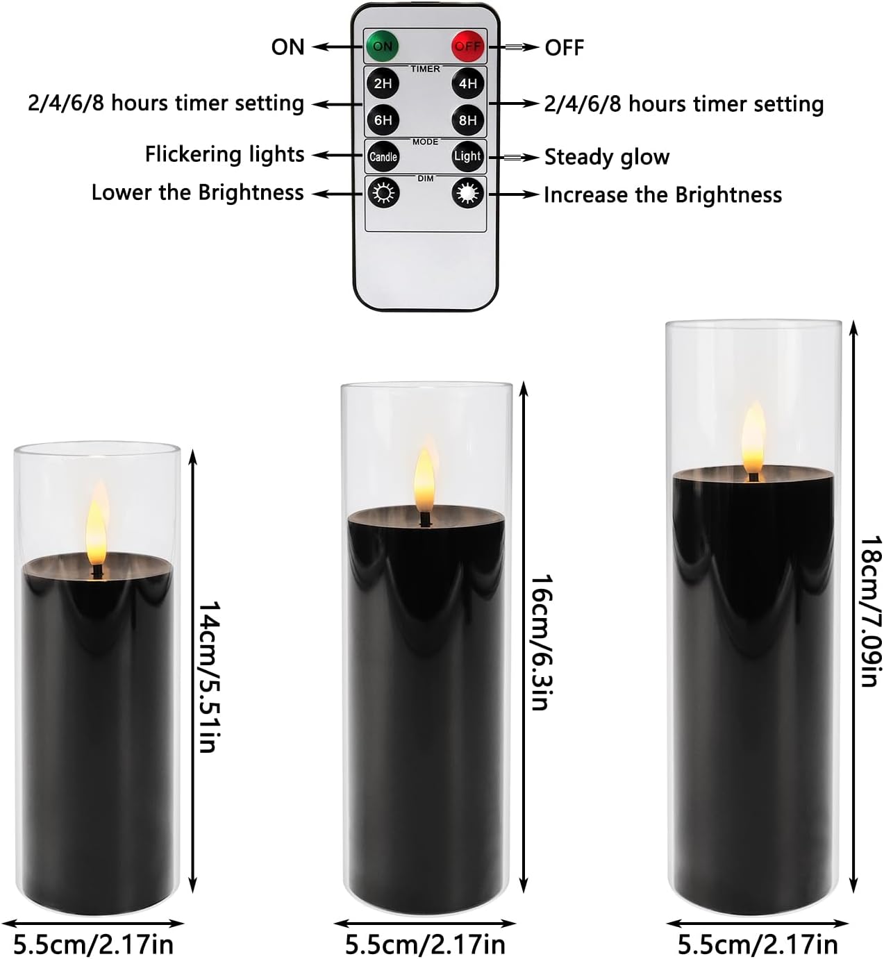 24Pack Black Flickering Flameless LED Candles with Remote & Timer, Small Pillar Acrylic LED Candles Perfect for Indoor/Outdoor Decor,Wedding,BBQ and Gift - Easily Create a Magical Atmosphere.