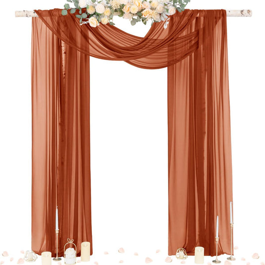 Socomi Terracotta Sheer Wedding Decor Fall Draping Fabric 29" x 20Ft 4 Panels Arch Outdoor Curtain Drapes Extra Long for Bridal Baby Shower Birthday Party Decor