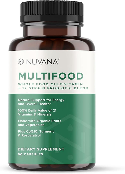 Multifood Whole Food Multivitamin for Men & Women | 21 Organic Fruits & Vegtables | Boosts Energy, Supports Gut & Immune Health | Prebiotics & Probiotics | 60 Capsules