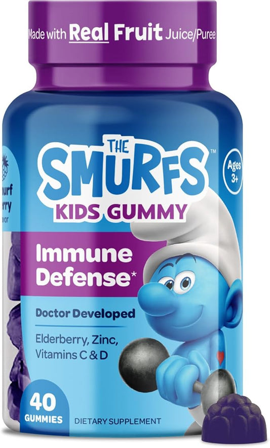 Smurfs Kids Immune Support Gummies | Black Elderberry Vitamin C and Zinc Kids Immunity Gummies | Made with Real Fruit | Doctor Developed | Non-GMO & No Artificial Flavors or Colors | 40 Gummies
