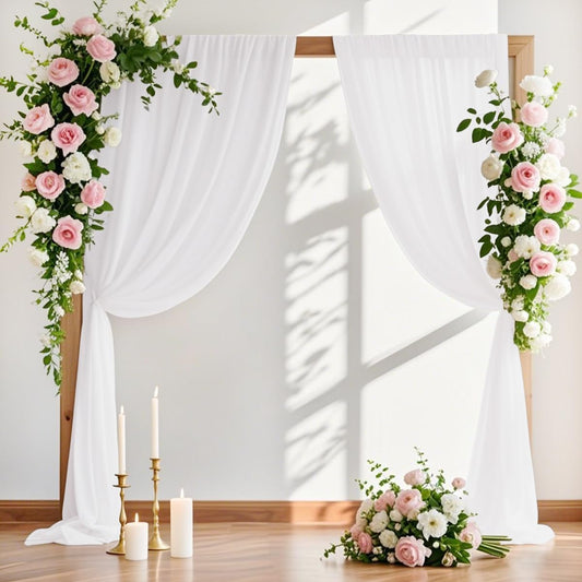MLMW Wedding Arch Draping Fabric 2 Panels 29" x 20Ft White Sheer Wedding Arch Backdrop Drapes Outdoor Curtain for Ceremony Party Background Ceiling Decor