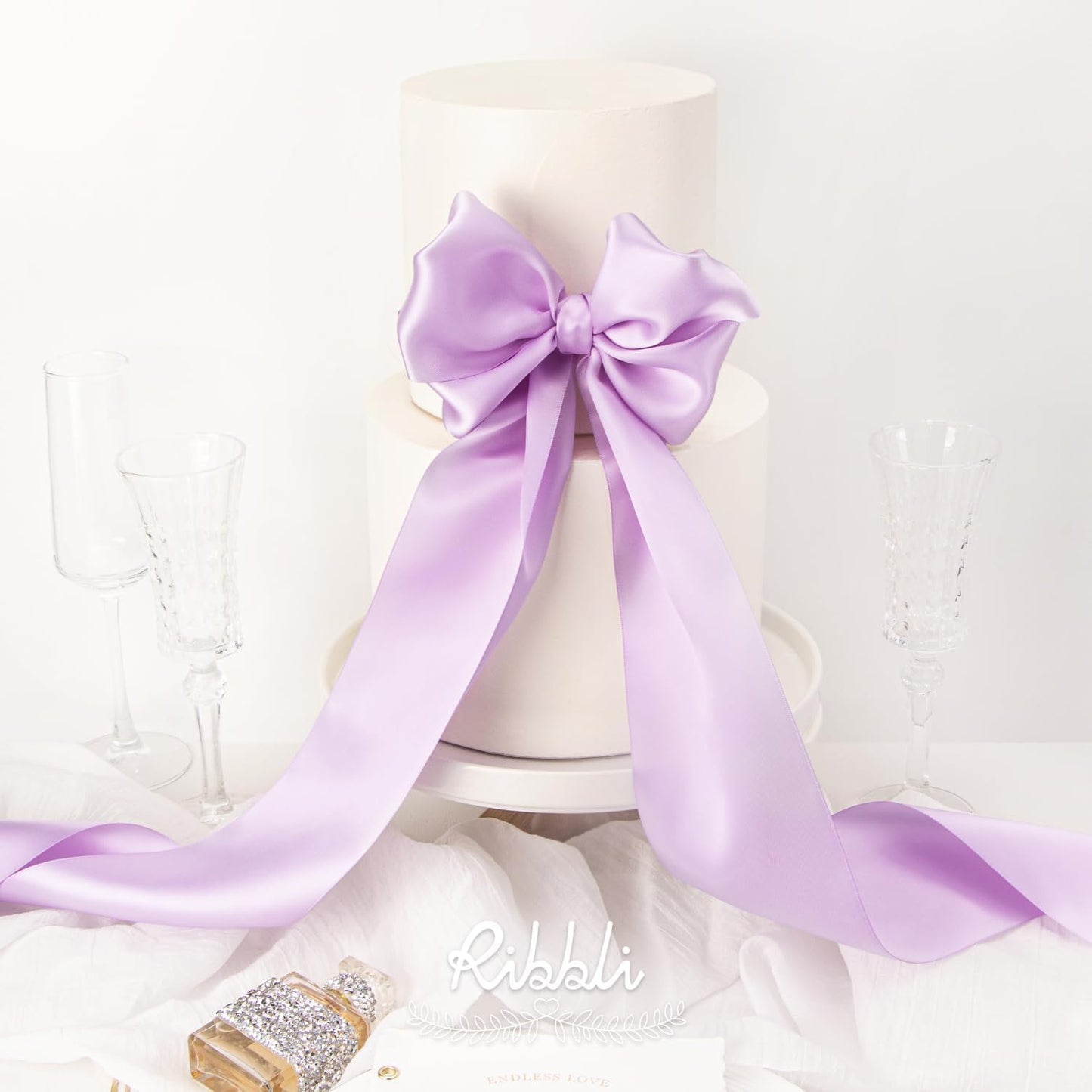 Ribbli Lavender Satin Ribbon 4 Inch Wide Light Orchid Purple Ribbon for Wedding Chair Sash Grand Opening Ceremony Big Bows Gift Wrapping Floral Crafts Cake Decor-Double Faced Satin Continuous 10 Yards