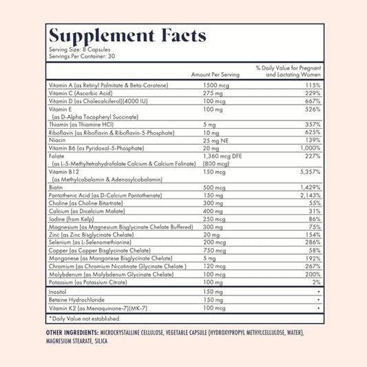 Prenatal Vitamins | Choline, folate, Vitamin D for fetal Growth, Brain Development | 26+ Vital Nutrients | Dietitian-Formulated, OBGYN Recommended, Non-GMO, 3rd Party Tested, 30 Servings