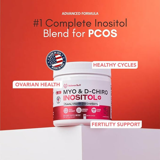 Inositol Supplement for Women | Myo-Inositol & D- Chiro Inositol Plus Folate and Vitamin D and Cranberry | Ideal 40:1 Ratio | Vitamin B8 - Powder - 30 Day Supply
