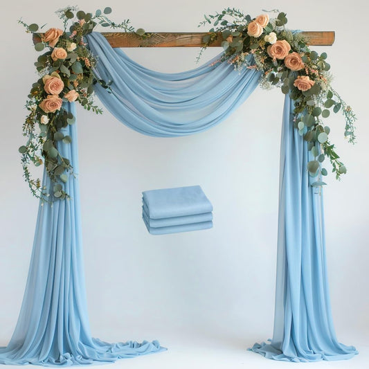 Wokceer Baby Blue Wedding Arch Draping Fabric Backdrop 3 Panels 28.7" X 20FT Sheer Drapes Fabric for Wedding Arbor Ceremony Party