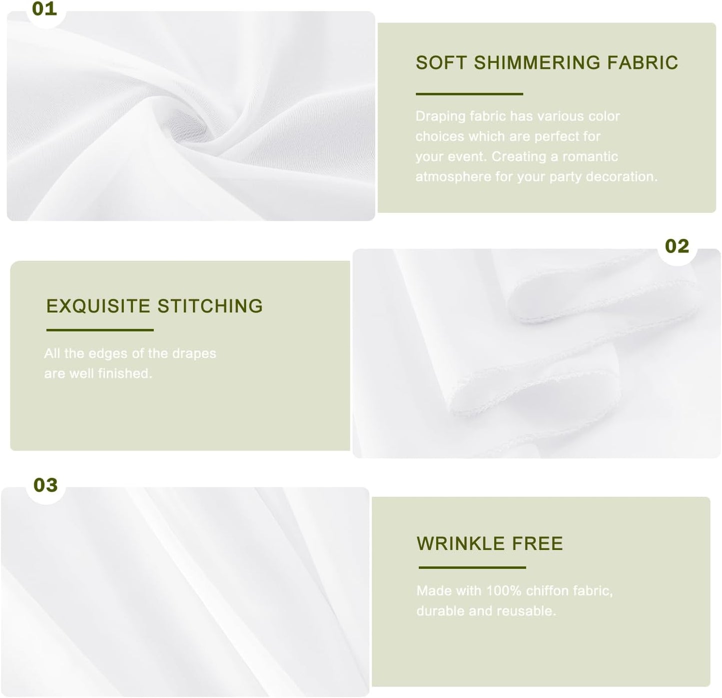 Wedding Arch Draping Fabric 29" x 18 FT White Sheer Chiffon Outdoor Curtain Drapes for Wedding Birthday Party Ceremony Decor(1 Panel, White)