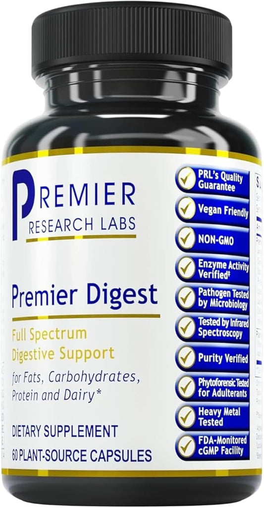 Premier Research Labs Active Digestive Enzymes with Probiotic and Prebiotics - Promotes Full-Spectrum Digestive Support - with Amylase, Protease & Lipase, 60 Plant-Sourced Capsules