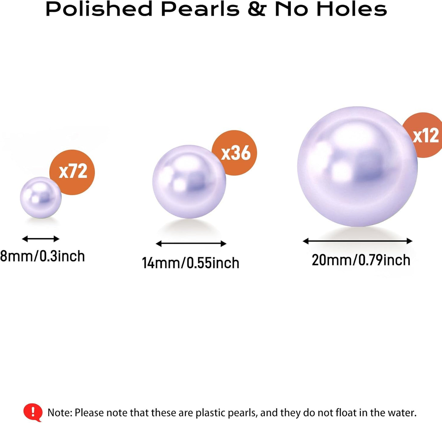 120 PCS 8/14/20mm No Hole Polish Pearl Beads for Centerpiece, Light Purple Beads Decorative Vase Fillers, Plastics Pearls for Vases, Table Scatters, Wedding Party Decor