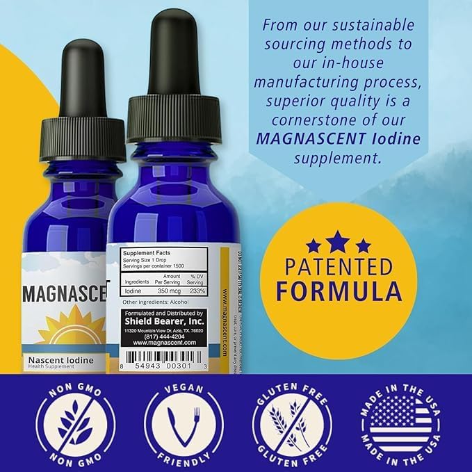 Nascent Iodine Organic Daily Health Supplement High Potency 2% Concentrated Liquid Iodine Drops Supports Energy & Metabolism (1oz/30ml)